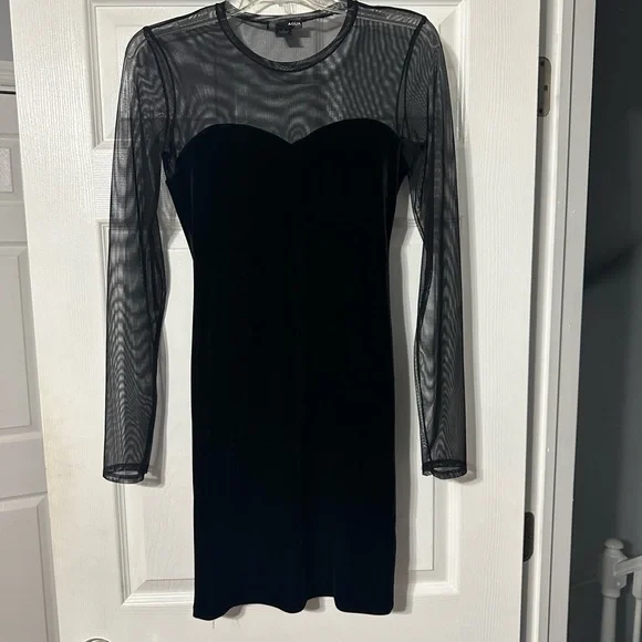 Aqua Black Velvet Party/Cocktail Dress with Sheer Sleeves - Picture 1 of 13